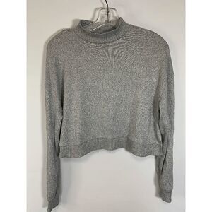 SO Women's Turtleneck Sweater Tight Knit Crop Long Sleeve Gray Small